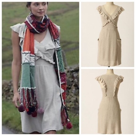 Anthro Moth Converging Roads Ruffle Sweater Dress - Picture 3 of 15